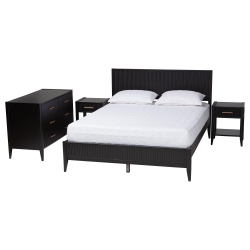 Baxton Studio Primrose Mid-Century Black Fluted Wood King Size 4-Piece Bedroom Set